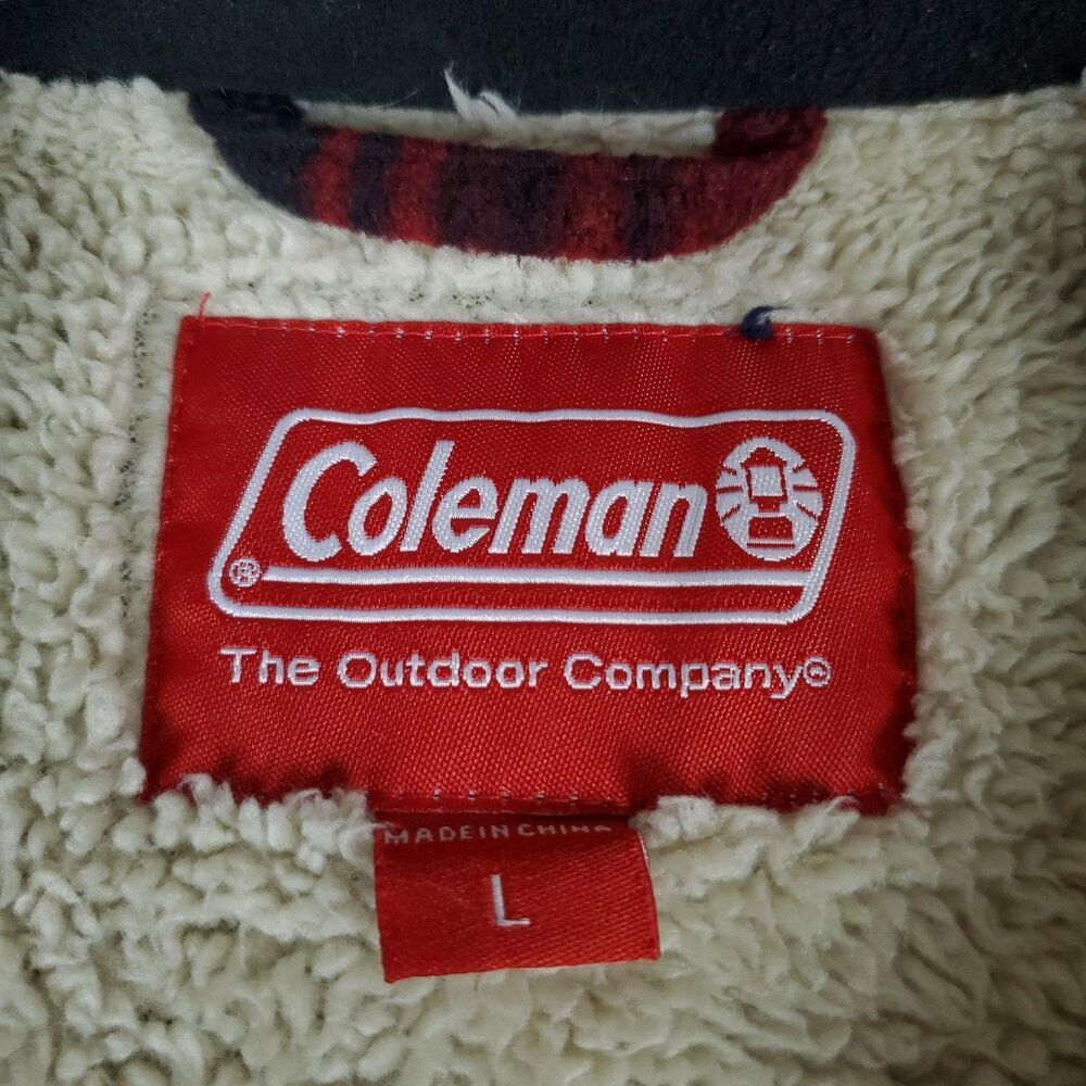 Coleman Sherpa Lined Fleece Jacket Shirt Mens Large Red Plaid Button Up Outdoor - Picture 2 of 11